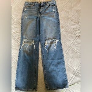Classic Blue Distressed Women's Straight Leg Jeans